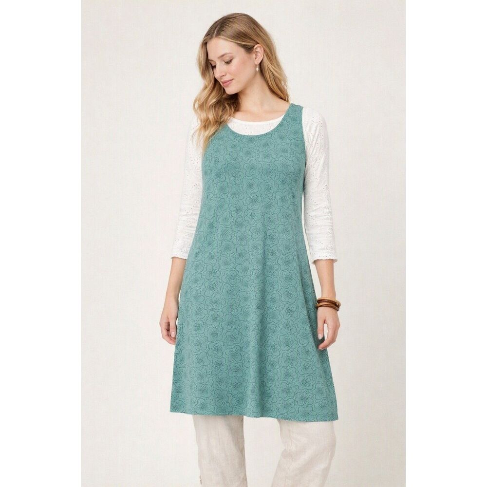 Gudrun Sjoden Tank Dress Womens Size M Green Floral Lyocell Forest Fairy Midi